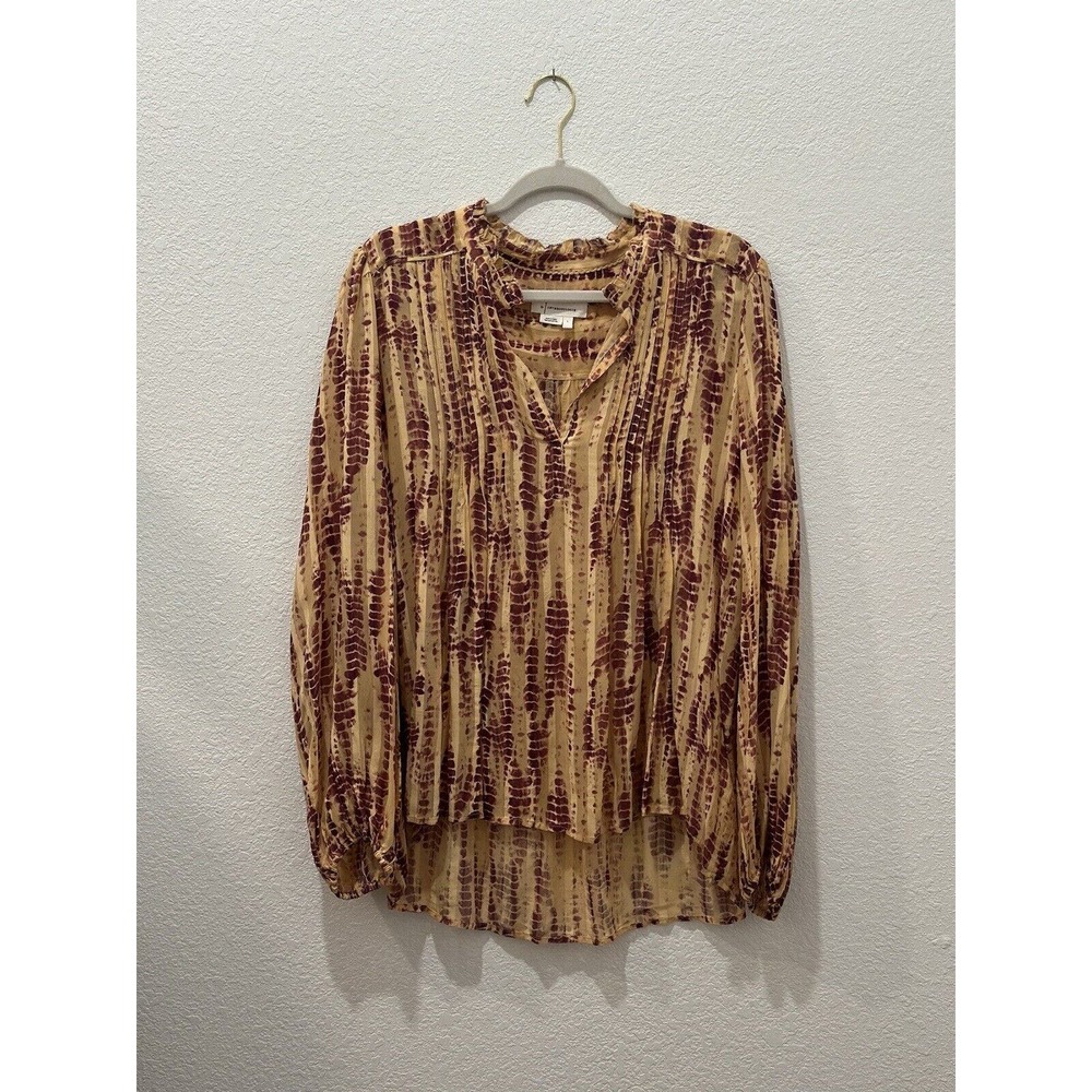 Anthropologie Maritzia Tie Dye Puff Long Sleeve Sheer Blouse Size Large
